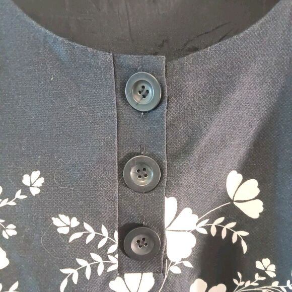 Ann Taylor Loft Dress Sz 14/16 Navy White Floral Sleeveless A Line Button Detail - Picture 7 of 13